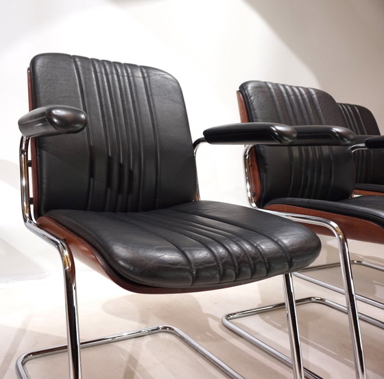 Image 1 of Martin Stoll Set Of 4 Leather Dining/Conference Chairs By Prof. Karl Dittert