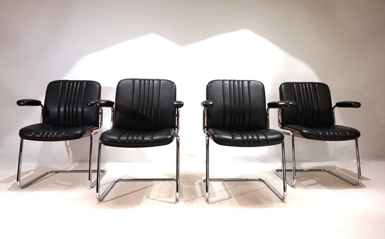 Image 1 of Martin Stoll Set Of 4 Leather Dining/Conference Chairs By Prof. Karl Dittert