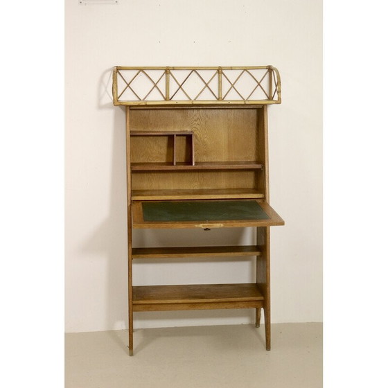Image 1 of Secrétaire vintage en bois clair et rotin, 1960