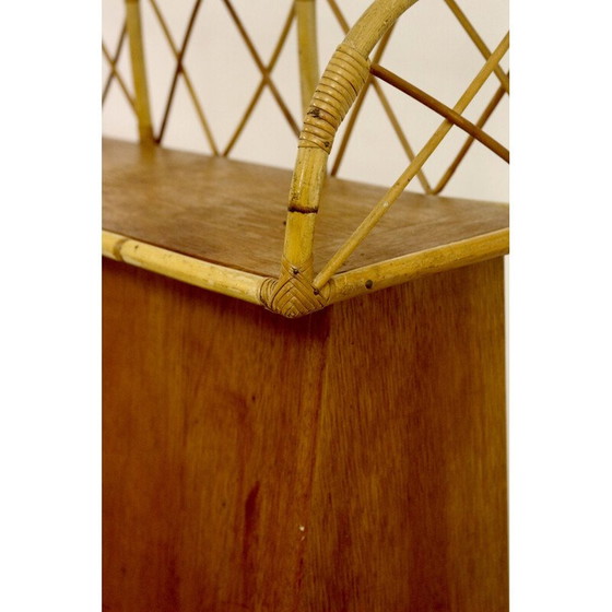 Image 1 of Secrétaire vintage en bois clair et rotin, 1960