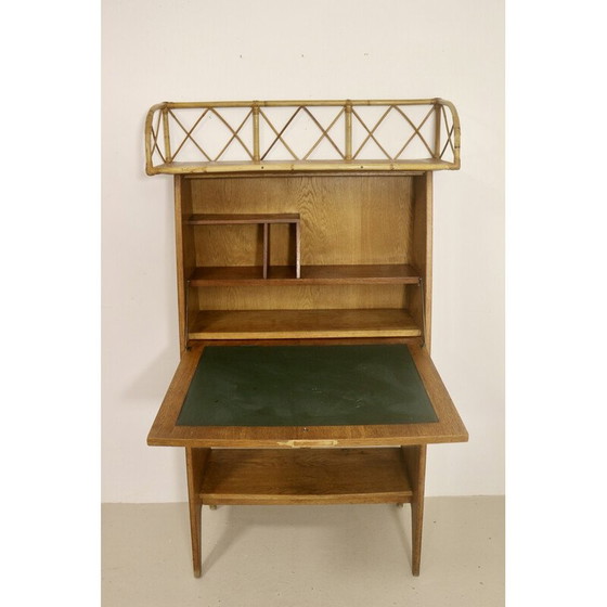 Image 1 of Secrétaire vintage en bois clair et rotin, 1960