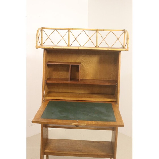 Image 1 of Secrétaire vintage en bois clair et rotin, 1960