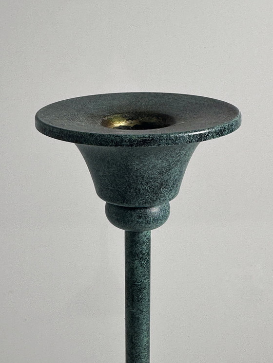 Image 1 of Vintage Postmoderne Chandelier Métal Turquoise Vert Patine 1980 1990 Chandelier 80Er 90Er Ferronnerie d'art