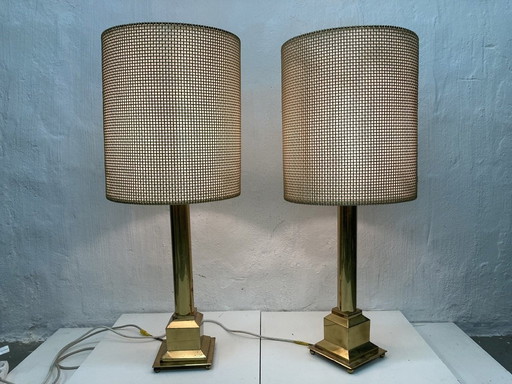 2 Grandes lampes de table américaines en laiton 60Er 70Er Hollywood Regency