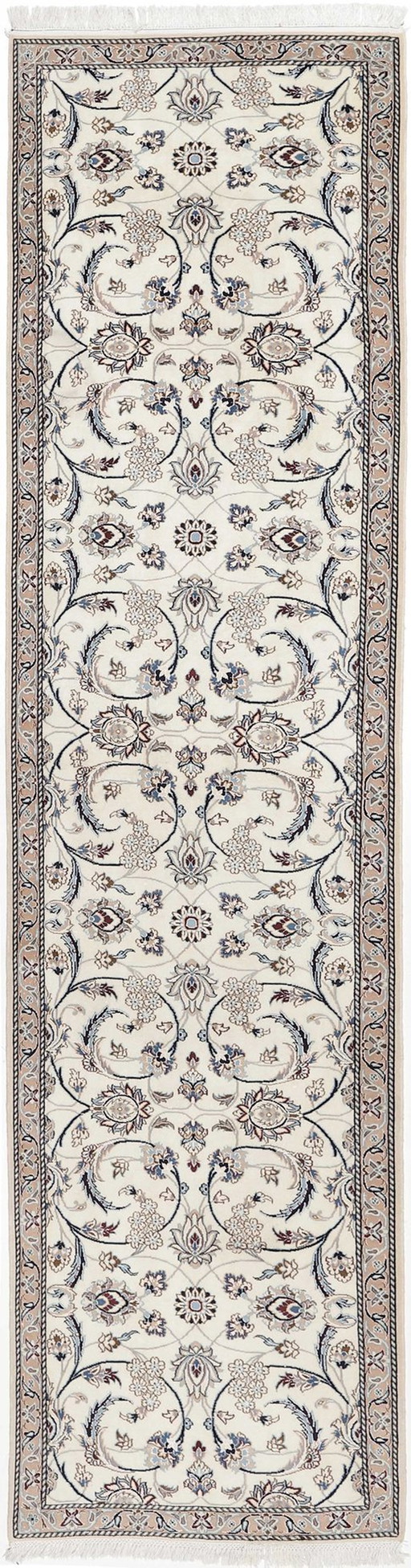 Tapis persan original noué à la main Naïn 9 La fine avec soie 394 X 98 cm Top condition Nouveau