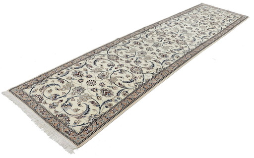 Tapis persan original noué à la main Naïn 9 La fine avec soie 394 X 98 cm Top condition Nouveau