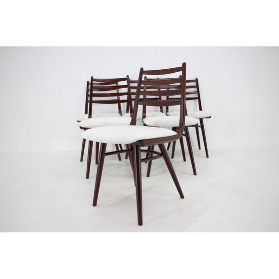 Image 1 of Ensemble de 6 chaises "Boomerang" vintage en bois de hêtre, Tchécoslovaquie 1970
