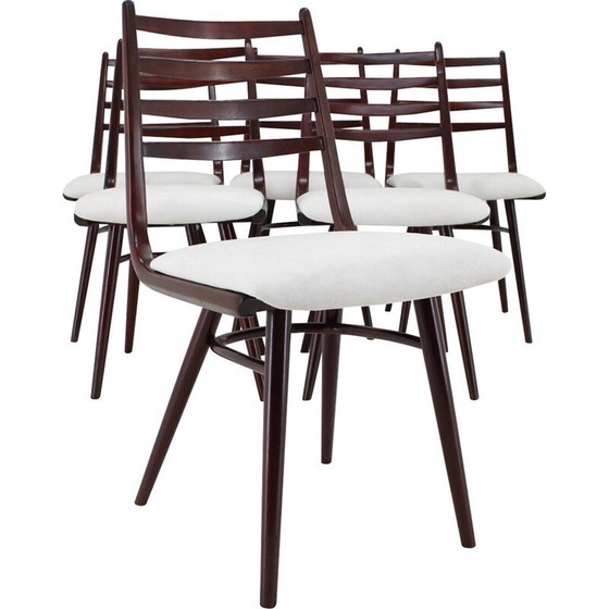 Image 1 of Ensemble de 6 chaises "Boomerang" vintage en bois de hêtre, Tchécoslovaquie 1970