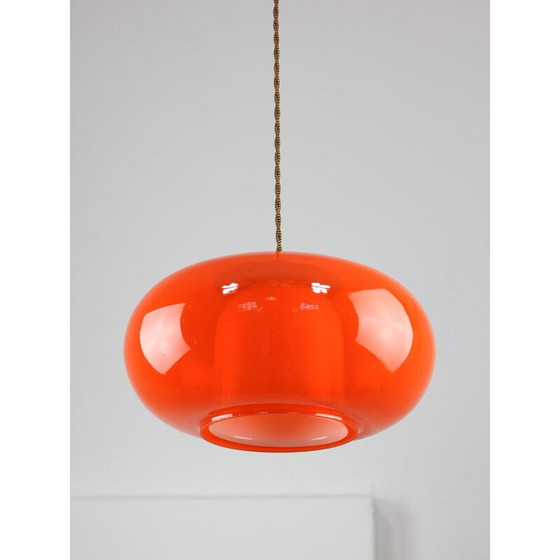 Image 1 of Lampe suspendue vintage en laiton et verre orange, Italie 1960