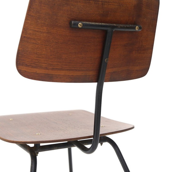 Image 1 of Ensemble de 4 chaises vintage en contreplaqué incurvé et en teck, années 1950
