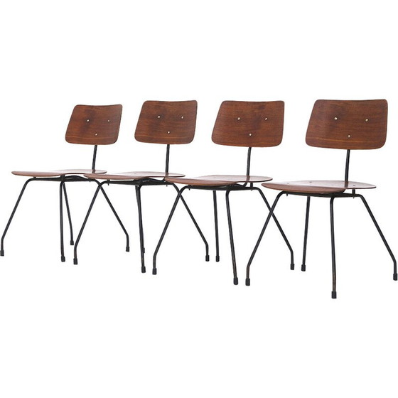 Image 1 of Ensemble de 4 chaises vintage en contreplaqué incurvé et en teck, années 1950