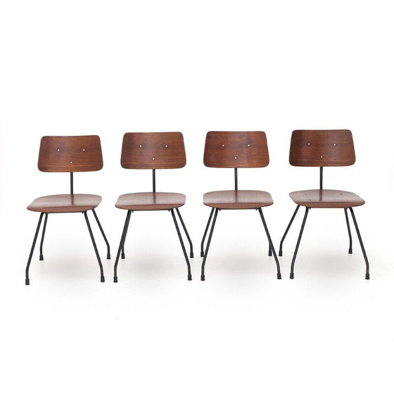Image 1 of Ensemble de 4 chaises vintage en contreplaqué incurvé et en teck, années 1950