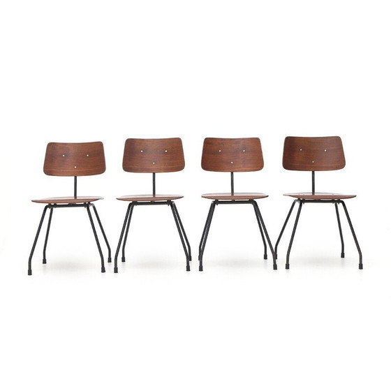 Image 1 of Ensemble de 4 chaises vintage en contreplaqué incurvé et en teck, années 1950