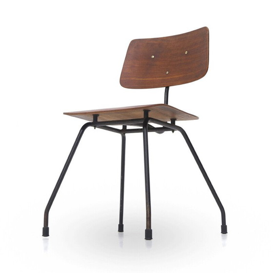 Image 1 of Ensemble de 4 chaises vintage en contreplaqué incurvé et en teck, années 1950
