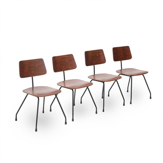 Image 1 of Ensemble de 4 chaises vintage en contreplaqué incurvé et en teck, années 1950