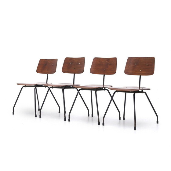 Image 1 of Ensemble de 4 chaises vintage en contreplaqué incurvé et en teck, années 1950