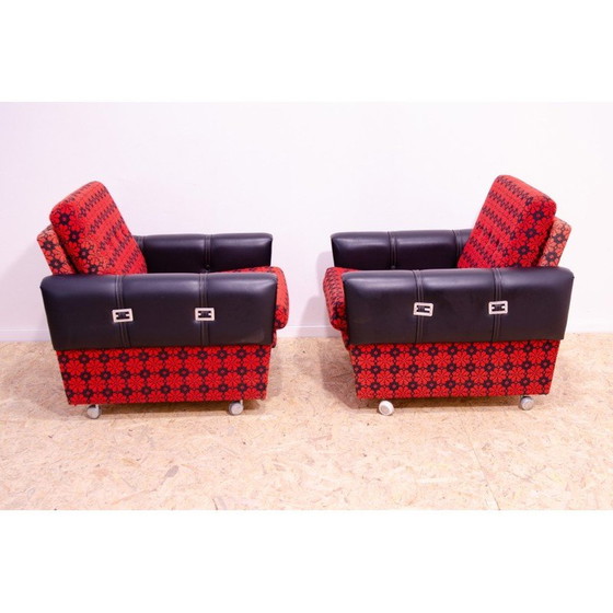 Image 1 of Paire de fauteuils vintage en faux cuir et tissu, Tchécoslovaquie 1970