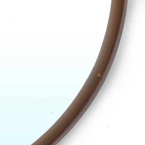 Image 1 of Miroir rond vintage en bois courbé et bracelet en cuir, Italie 1960