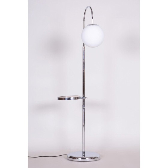 Image 1 of Lampadaire vintage en bois de chêne et acier chromé, tchèque 1930