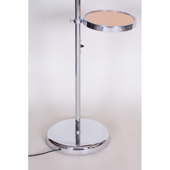 Image 1 of Lampadaire vintage en bois de chêne et acier chromé, tchèque 1930