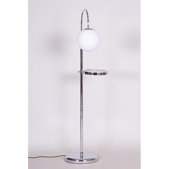 Image 1 of Lampadaire vintage en bois de chêne et acier chromé, tchèque 1930