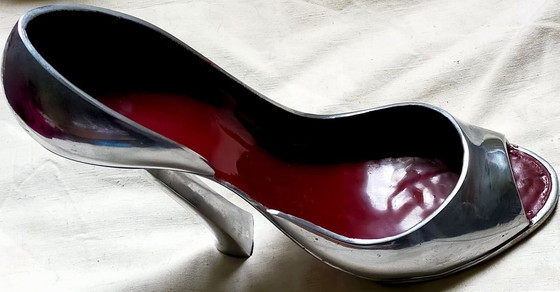 Image 1 of Porte Bouteille Vintage • Talon Aiguille • Acier Chromé • Intérieur Rouge • 1980