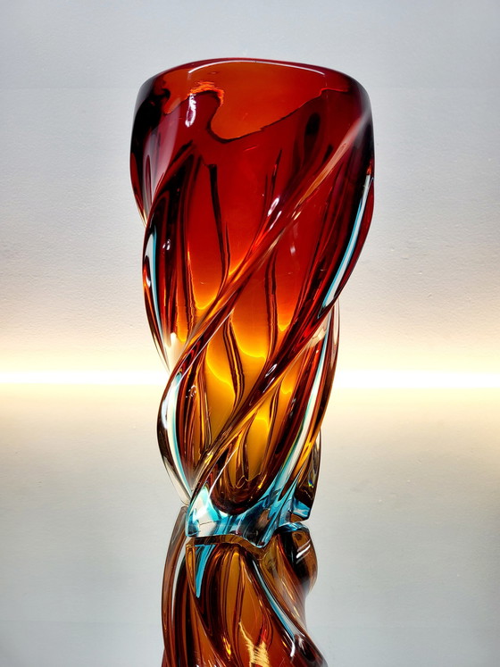 Image 1 of Vase torsadé en verre multicolore de Murano, technique Somserso, Italie, années 1970