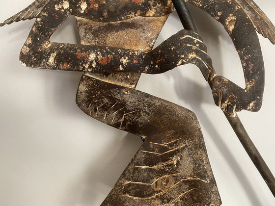 Image 1 of Gabriel Folk Art, girouette, applique murale ancienne, en fer forgé,