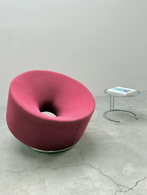 Designer "Donut" Fauteuil Rond Violet Tissu Tube d'acier Chromé