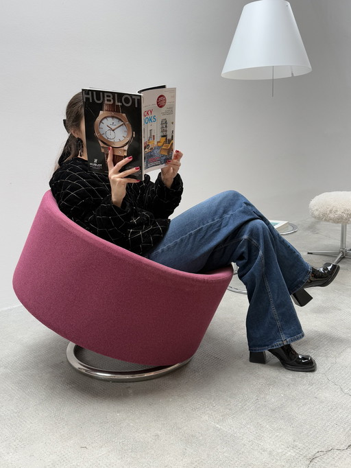 Designer "Donut" Fauteuil Rond Violet Tissu Tube d'acier Chromé