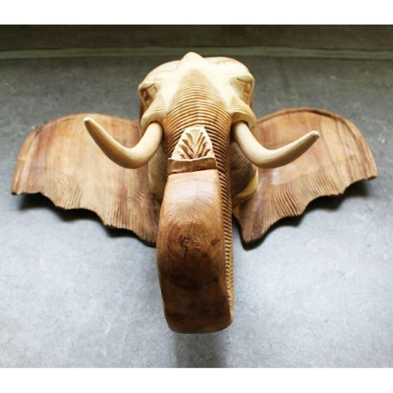 Image 1 of Tête d'éléphant vintage en teck, Thaïlande