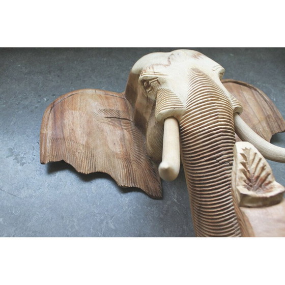 Image 1 of Tête d'éléphant vintage en teck, Thaïlande