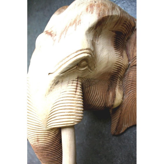 Image 1 of Tête d'éléphant vintage en teck, Thaïlande