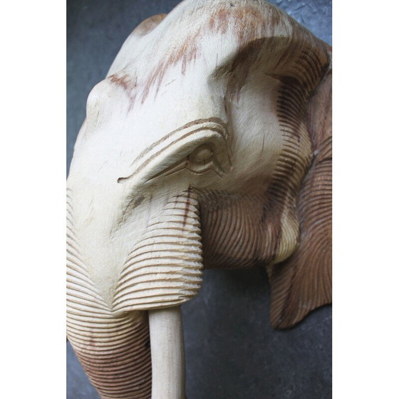 Image 1 of Tête d'éléphant vintage en teck, Thaïlande