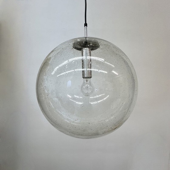 Image 1 of Lampe suspendue vintage en verre et métal pour Limburg Glashütte, Allemagne 1970