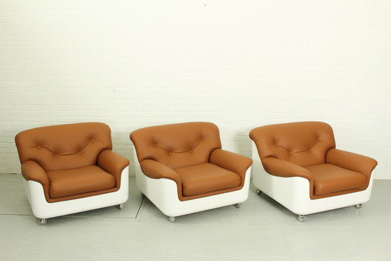 Image 1 of Chaise longue en fibre de verre de l'ère spatiale en cuir cognac, 1970S