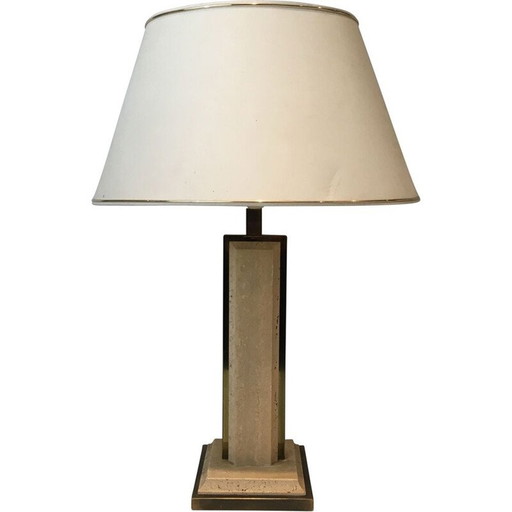 Lampe vintage en travertin et chrome doré, France 1970