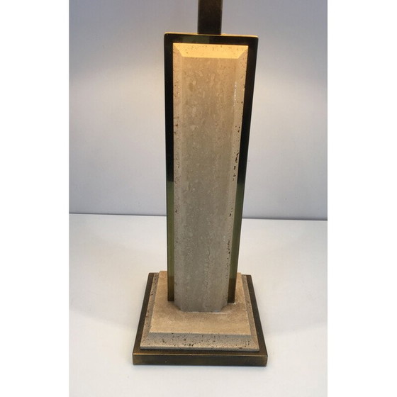 Image 1 of Lampe vintage en travertin et chrome doré, France 1970