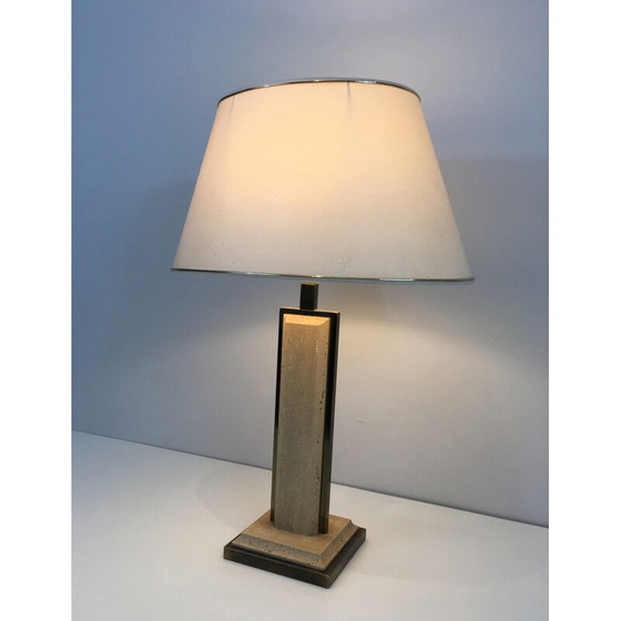 Image 1 of Lampe vintage en travertin et chrome doré, France 1970