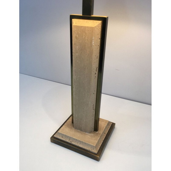 Image 1 of Lampe vintage en travertin et chrome doré, France 1970