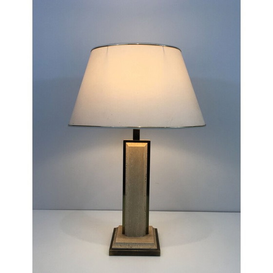 Image 1 of Lampe vintage en travertin et chrome doré, France 1970