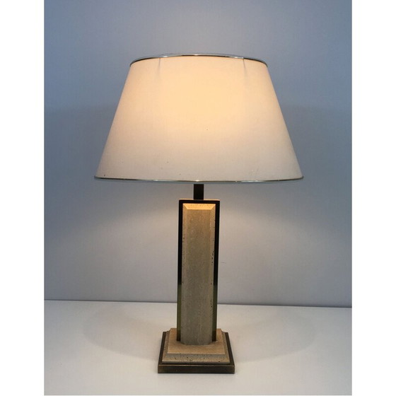 Image 1 of Lampe vintage en travertin et chrome doré, France 1970