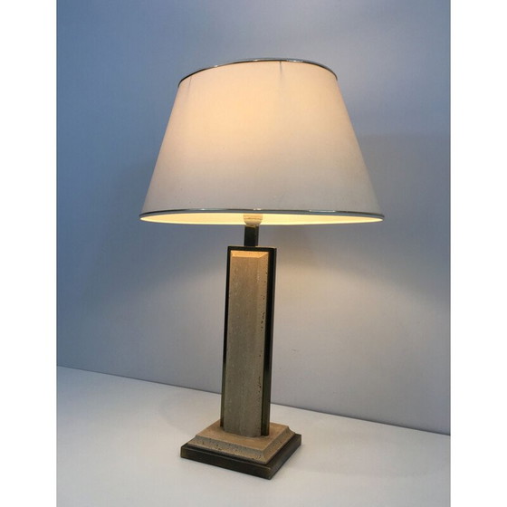 Image 1 of Lampe vintage en travertin et chrome doré, France 1970