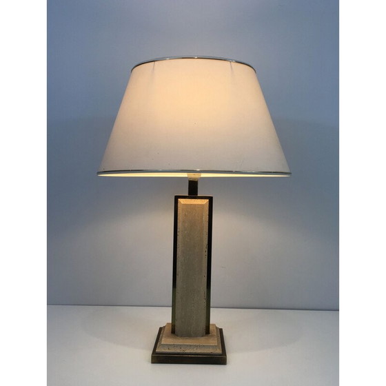 Image 1 of Lampe vintage en travertin et chrome doré, France 1970
