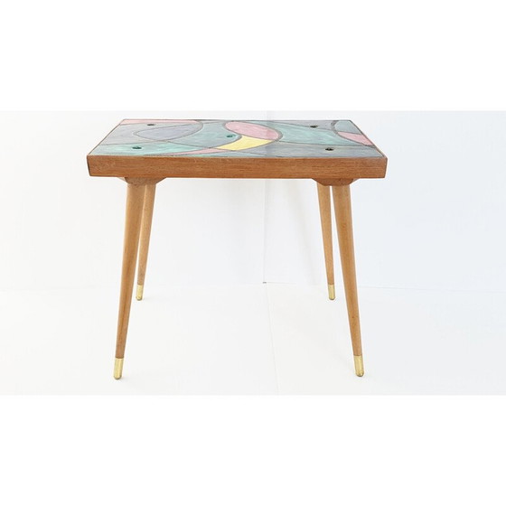 Image 1 of Table d'appoint vintage en céramique et chêne