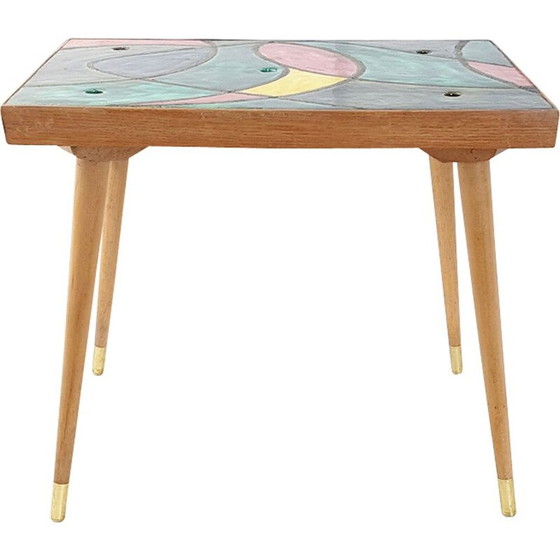 Image 1 of Table d'appoint vintage en céramique et chêne