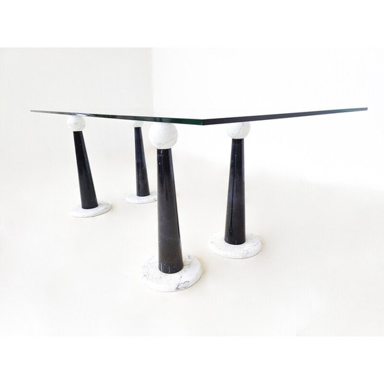 Image 1 of Table de salle à manger vintage en marbre et verre, Italie 1980