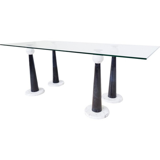 Image 1 of Table de salle à manger vintage en marbre et verre, Italie 1980