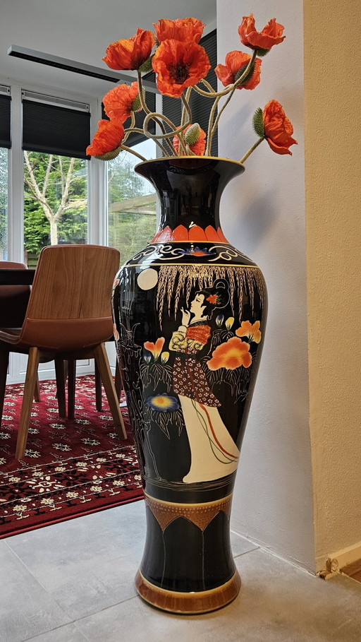 Vase chinois XL avec coquelicots en soie