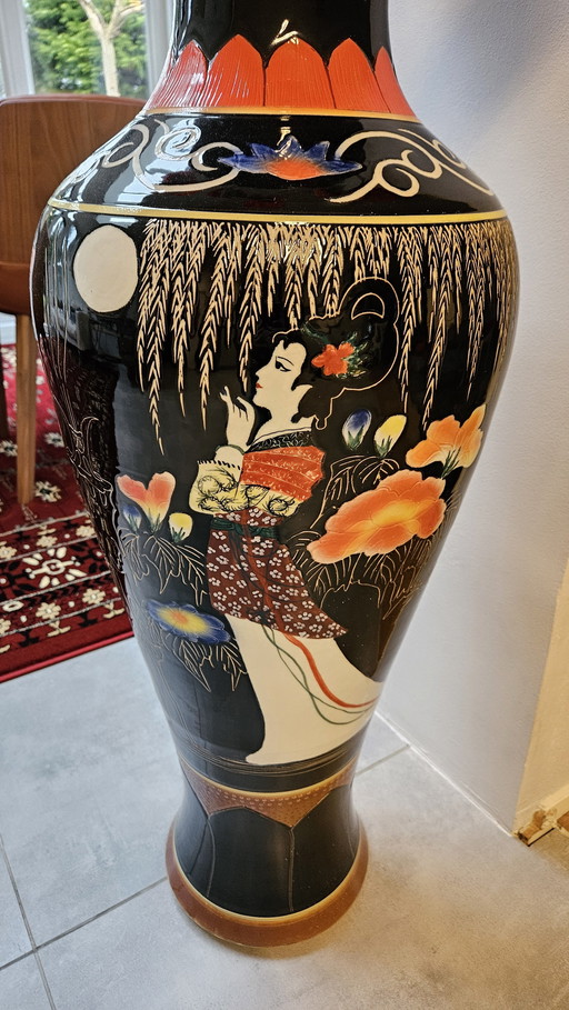 Vase chinois XL avec coquelicots en soie